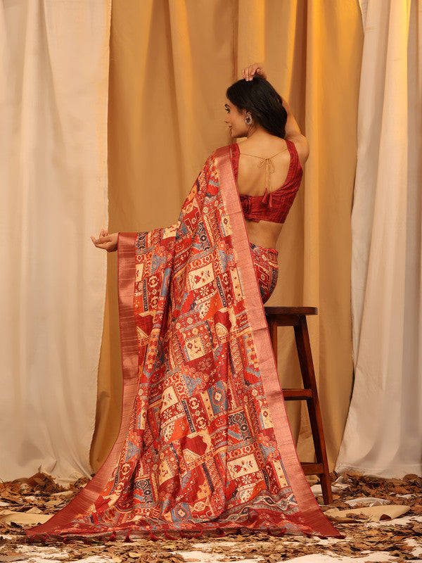 Cream Silk Blend Woven Zari Design Ethnic Motifs Saree with Unstitched Blouse - Hiral Fashion | Swadesiicart