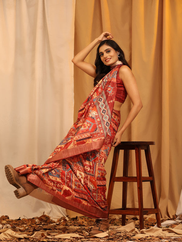 Cream Silk Blend Woven Zari Design Ethnic Motifs Saree with Unstitched Blouse - Hiral Fashion | Swadesiicart