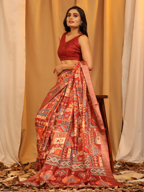 Cream Silk Blend Woven Zari Design Ethnic Motifs Saree with Unstitched Blouse - Hiral Fashion | Swadesiicart