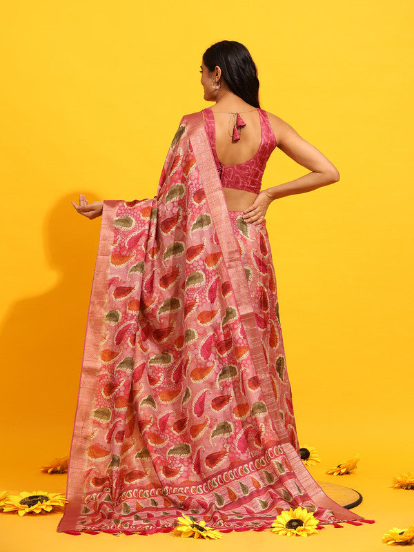 Green Silk Blend Woven Zari Design Paisley Saree with Unstitched Blouse - Hiral Fashion | Swadesiicart