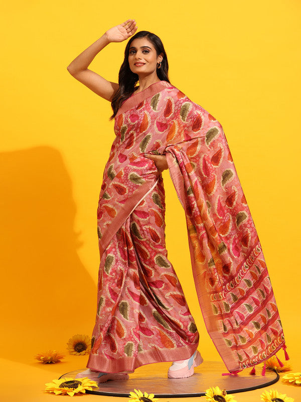 Green Silk Blend Woven Zari Design Paisley Saree with Unstitched Blouse - Hiral Fashion | Swadesiicart