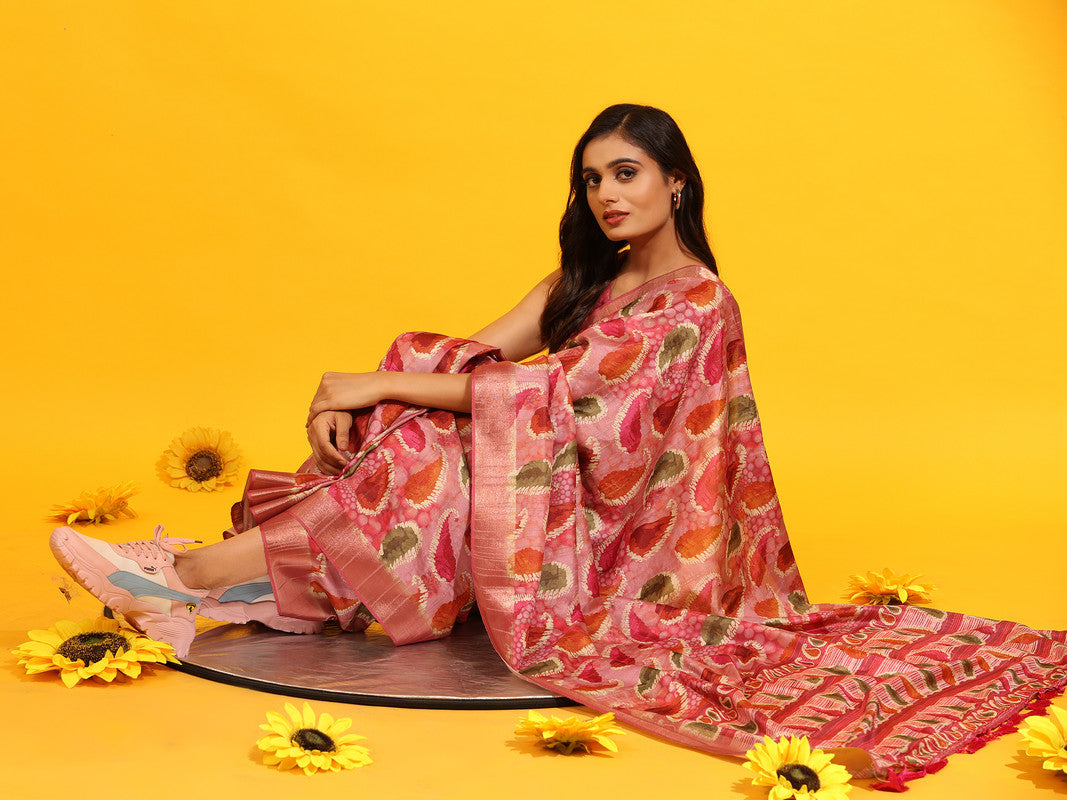 Green Silk Blend Woven Zari Design Paisley Saree with Unstitched Blouse - Hiral Fashion | Swadesiicart