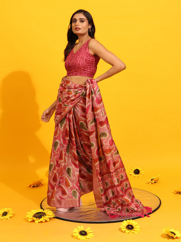 Green Silk Blend Woven Zari Design Paisley Saree with Unstitched Blouse - Hiral Fashion | Swadesiicart