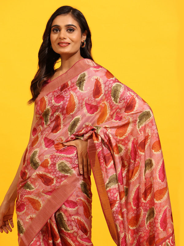 Green Silk Blend Woven Zari Design Paisley Saree with Unstitched Blouse - Hiral Fashion | Swadesiicart