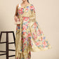 Beige Cotton Blend Digital Print Floral Saree with Unstitched Blouse - Hiral Fashion | Swadesiicart