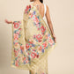 Beige Cotton Blend Digital Print Floral Saree with Unstitched Blouse - Hiral Fashion | Swadesiicart