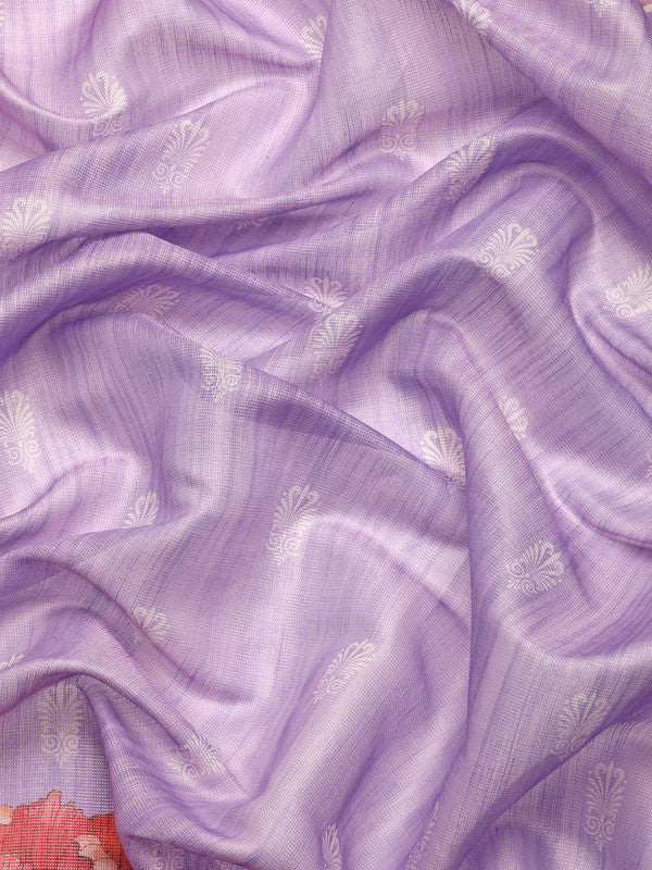 Lavender Cotton Blend Digital Print Floral Saree with Unstitched Blouse - Hiral Fashion | Swadesiicart