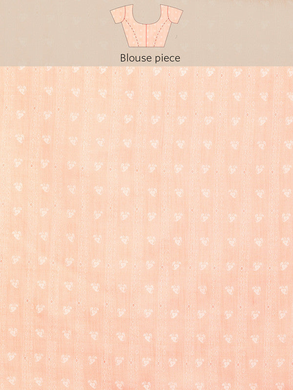 Peach Cotton Blend Digital Print Floral Saree with Unstitched Blouse - Hiral Fashion | Swadesiicart