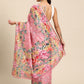 Pink Cotton Blend Digital Print Floral Saree with Unstitched Blouse - Hiral Fashion | Swadesiicart