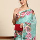 Turquoise Cotton Blend Digital Print Floral Saree with Unstitched Blouse - Hiral Fashion | Swadesiicart