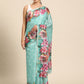 Turquoise Cotton Blend Digital Print Floral Saree with Unstitched Blouse - Hiral Fashion | Swadesiicart