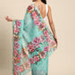 Turquoise Cotton Blend Digital Print Floral Saree with Unstitched Blouse - Hiral Fashion | Swadesiicart