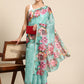Turquoise Cotton Blend Digital Print Floral Saree with Unstitched Blouse - Hiral Fashion | Swadesiicart
