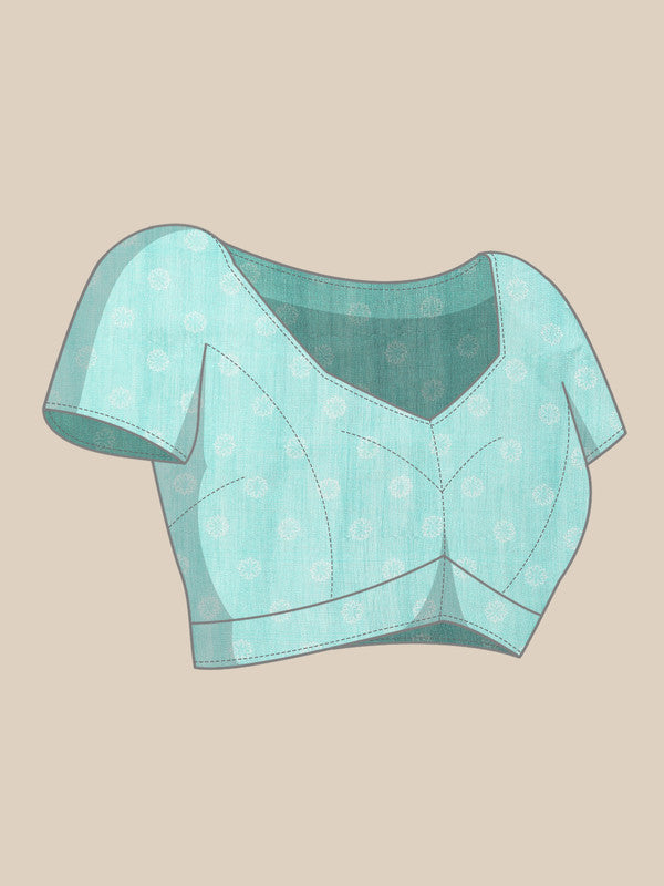 Turquoise Cotton Blend Digital Print Floral Saree with Unstitched Blouse - Hiral Fashion | Swadesiicart