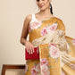 Beige Cotton Blend Digital Print Floral Saree with Unstitched Blouse - Hiral Fashion | Swadesiicart