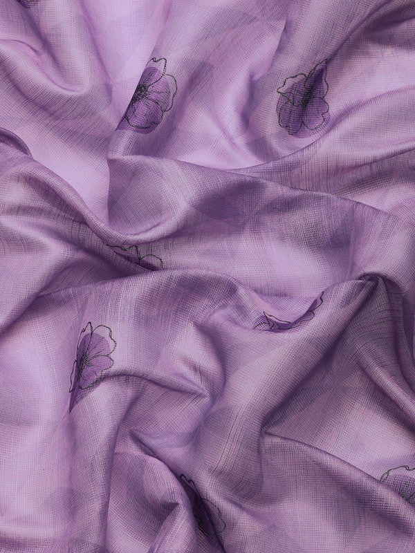 Lavender Cotton Blend Digital Print Floral Saree with Unstitched Blouse - Hiral Fashion | Swadesiicart