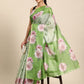 Olive Cotton Blend Digital Print Floral Saree with Unstitched Blouse - Hiral Fashion | Swadesiicart