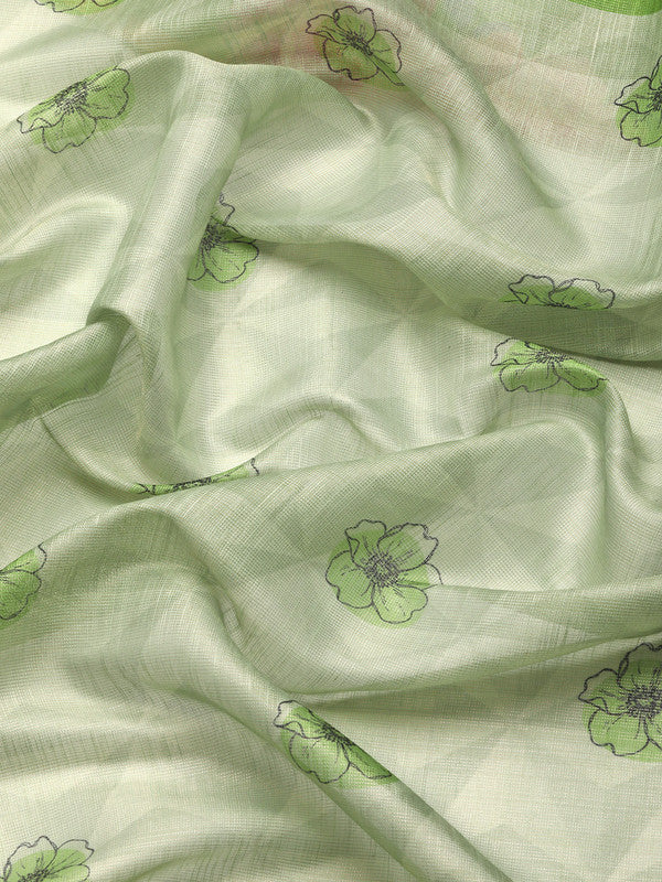 Olive Cotton Blend Digital Print Floral Saree with Unstitched Blouse - Hiral Fashion | Swadesiicart