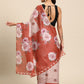 Peach Cotton Blend Digital Print Floral Saree with Unstitched Blouse - Hiral Fashion | Swadesiicart