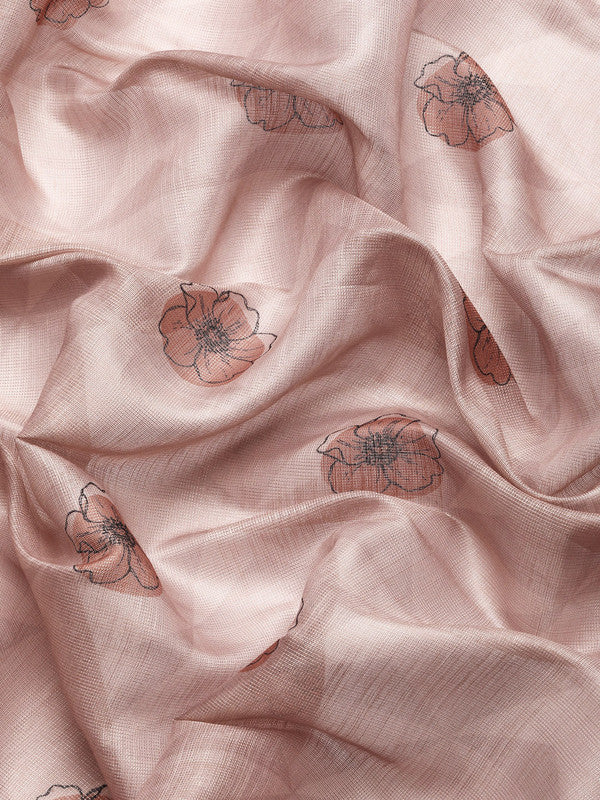 Peach Cotton Blend Digital Print Floral Saree with Unstitched Blouse - Hiral Fashion | Swadesiicart