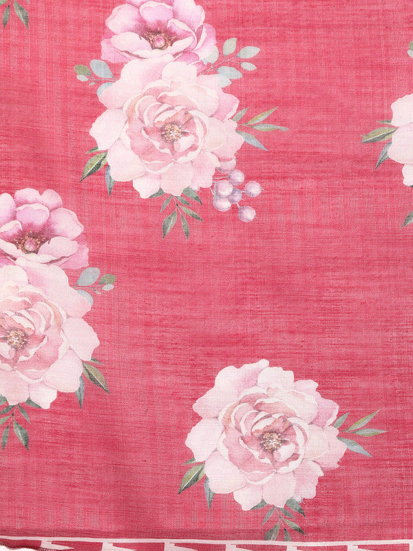 Pink Cotton Blend Digital Print Floral Saree with Unstitched Blouse - Hiral Fashion | Swadesiicart