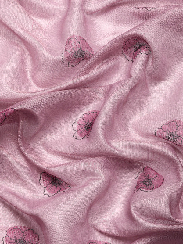 Pink Cotton Blend Digital Print Floral Saree with Unstitched Blouse - Hiral Fashion | Swadesiicart