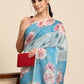 Turquoise Cotton Blend Digital Print Floral Saree with Unstitched Blouse - Hiral Fashion | Swadesiicart
