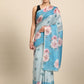Turquoise Cotton Blend Digital Print Floral Saree with Unstitched Blouse - Hiral Fashion | Swadesiicart