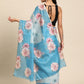 Turquoise Cotton Blend Digital Print Floral Saree with Unstitched Blouse - Hiral Fashion | Swadesiicart
