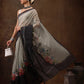 Gray Cotton Blend Digital Print Floral Saree with Unstitched Blouse - Hiral Fashion | Swadesiicart