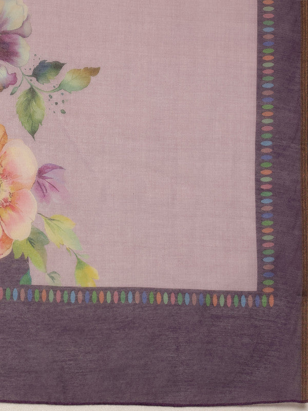 Lavender Cotton Blend Digital Print Floral Saree with Unstitched Blouse - Hiral Fashion | Swadesiicart