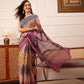 Hiral Fashion Beige Banarasi Silk Cotton Floral Digital Print Saree | Swadesiicart