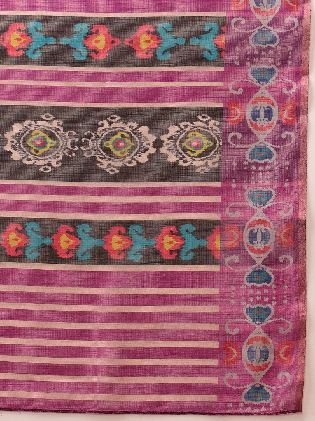 Hiral Fashion Beige Banarasi Silk Cotton Floral Digital Print Saree | Swadesiicart