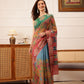 Hiral Fashion Blue Banarasi Silk Cotton Floral Digital Print Saree | Swadesiicart