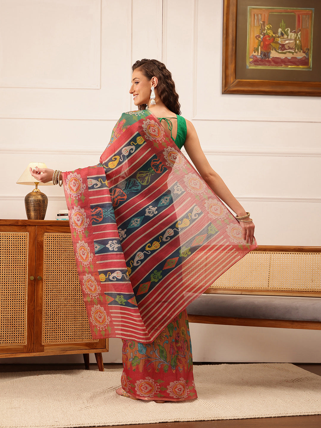 Hiral Fashion Blue Banarasi Silk Cotton Floral Digital Print Saree | Swadesiicart