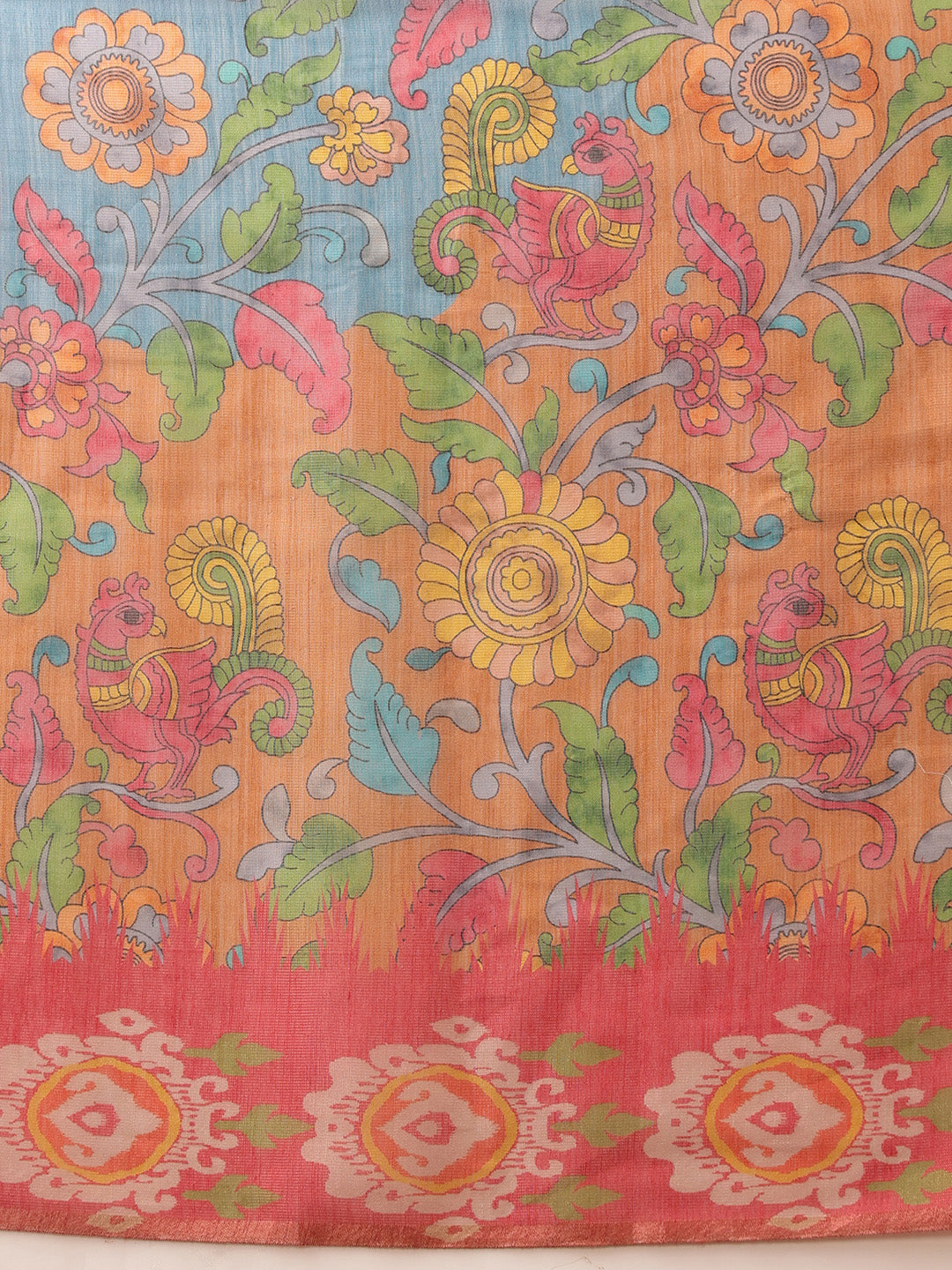 Hiral Fashion Blue Banarasi Silk Cotton Floral Digital Print Saree | Swadesiicart