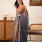 Hiral Fashion Grey Banarasi Silk Cotton Floral Digital Print Saree | Swadesiicart