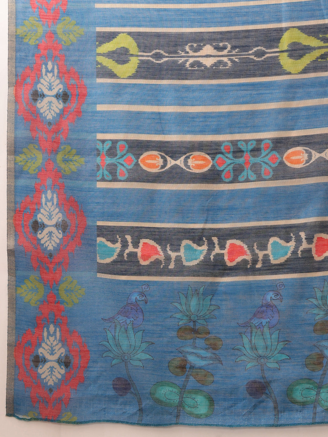 Hiral Fashion Grey Banarasi Silk Cotton Floral Digital Print Saree | Swadesiicart