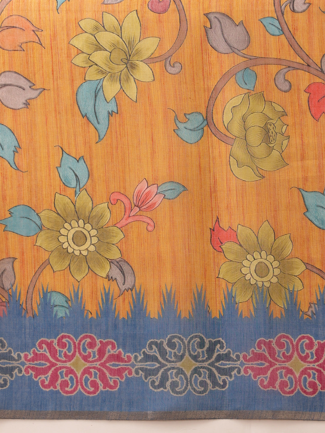 Hiral Fashion Mustard Banarasi Silk Cotton Floral Digital Print Saree | Swadesiicart