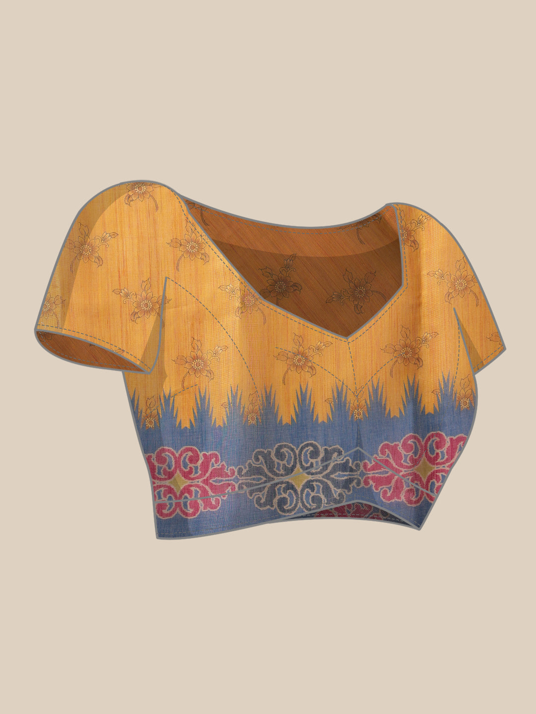 Hiral Fashion Mustard Banarasi Silk Cotton Floral Digital Print Saree | Swadesiicart