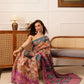 Hiral Fashion Purple Banarasi Silk Cotton Floral Digital Print Saree | Swadesiicart