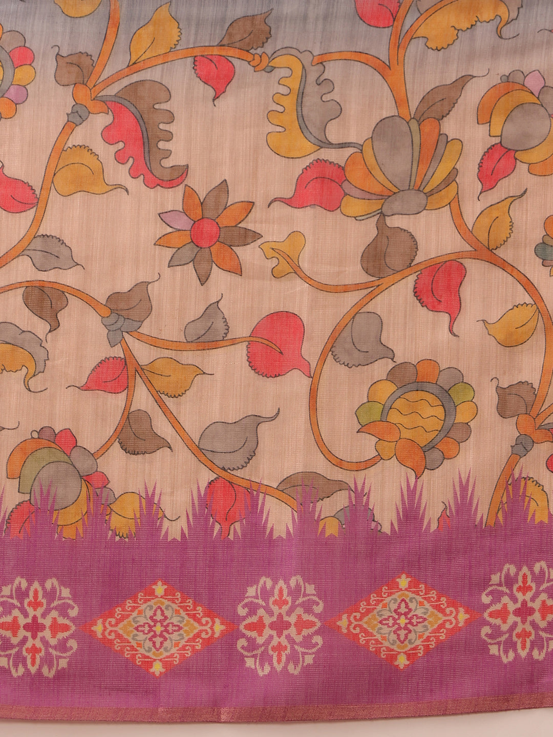 Hiral Fashion Purple Banarasi Silk Cotton Floral Digital Print Saree | Swadesiicart