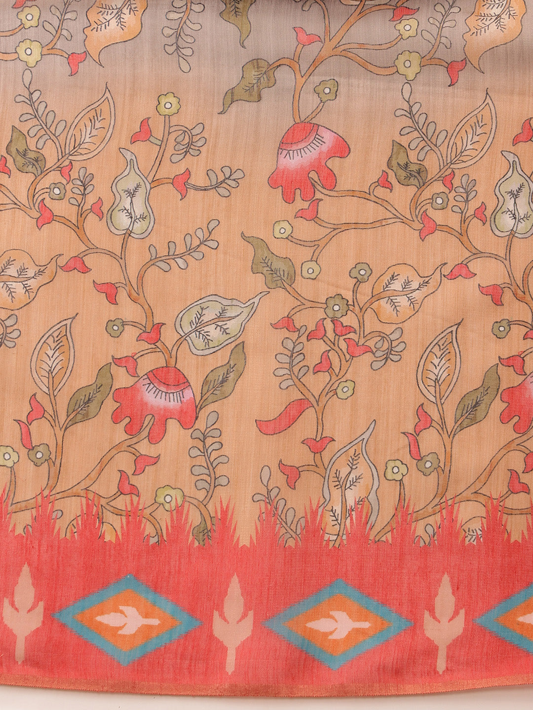 Hiral Fashion Red Banarasi Silk Cotton Floral Digital Print Saree | Swadesiicart
