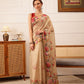 Hiral Fashion Beige Banarasi Silk Cotton Floral Digital Print Saree | Swadesiicart