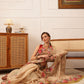 Hiral Fashion Beige Banarasi Silk Cotton Floral Digital Print Saree | Swadesiicart
