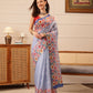 Hiral Fashion Blue Banarasi Silk Cotton Floral Digital Print Saree | Swadesiicart
