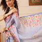 Hiral Fashion Blue Banarasi Silk Cotton Floral Digital Print Saree | Swadesiicart