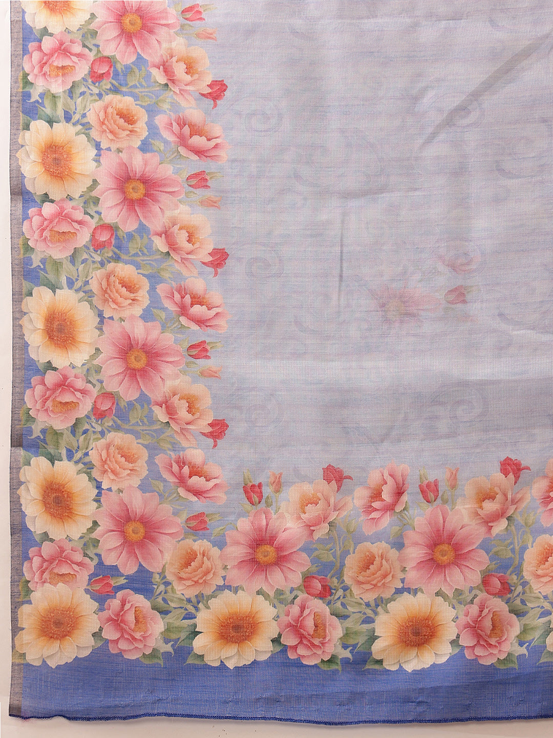 Hiral Fashion Blue Banarasi Silk Cotton Floral Digital Print Saree | Swadesiicart