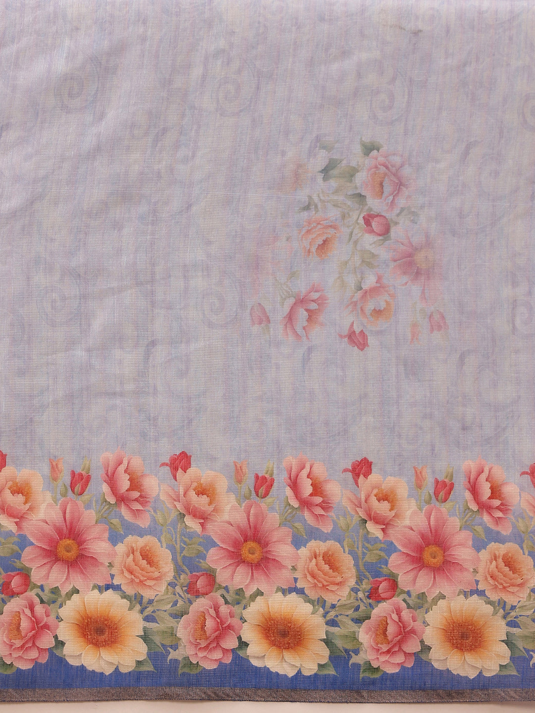 Hiral Fashion Blue Banarasi Silk Cotton Floral Digital Print Saree | Swadesiicart