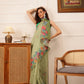 Hiral Fashion Green Banarasi Silk Cotton Floral Digital Print Saree | Swadesiicart